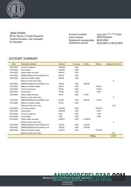 printable Salvador Banco Central De Reserva Of El Salvador Bank Statement Excel And PDF modelo
